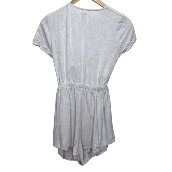 Princess Polly Tie Front Beige Tan Linen Romper Size 6 - Picture 6 of 16